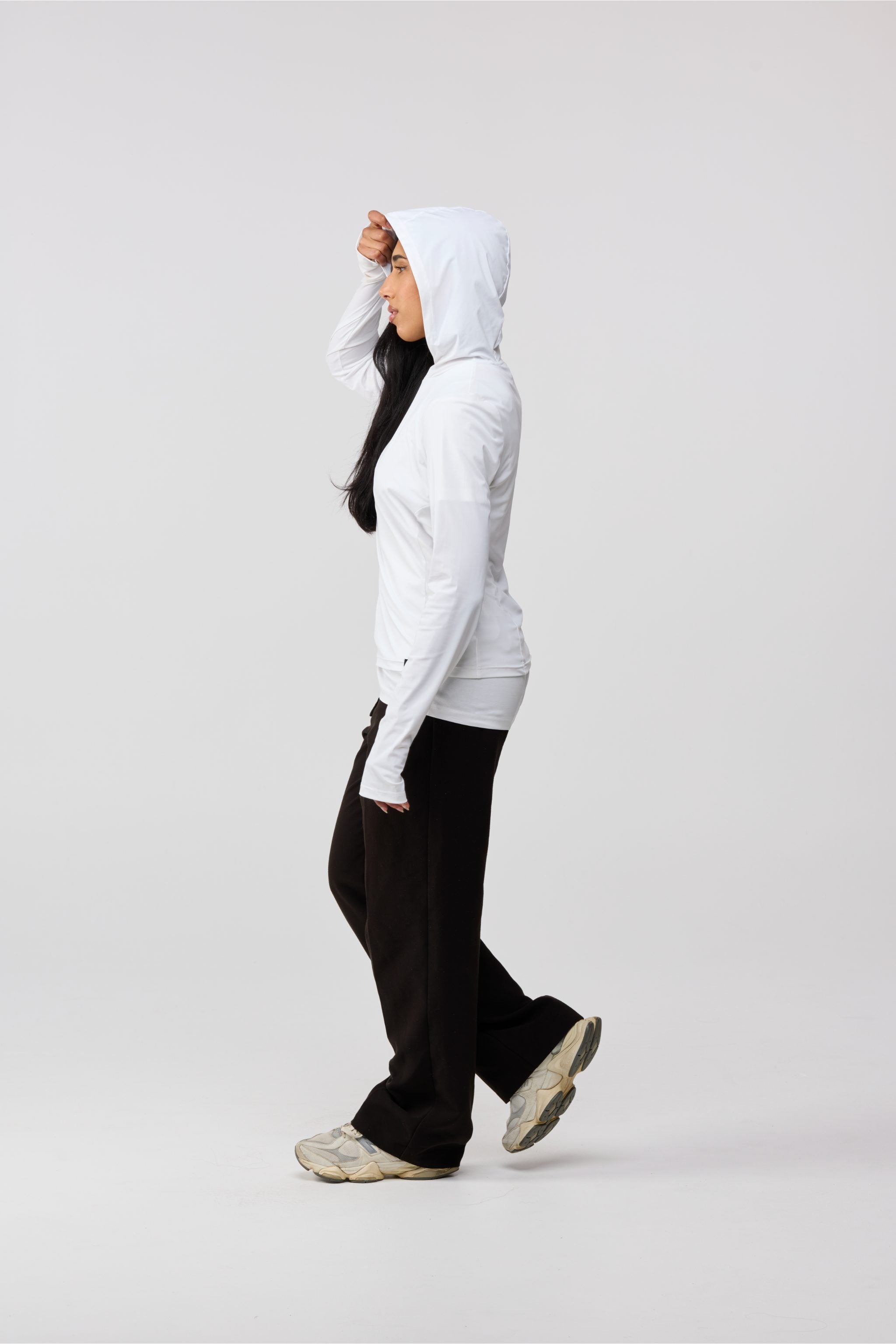 Women’s Sun Shirt with Hood – White – Side View