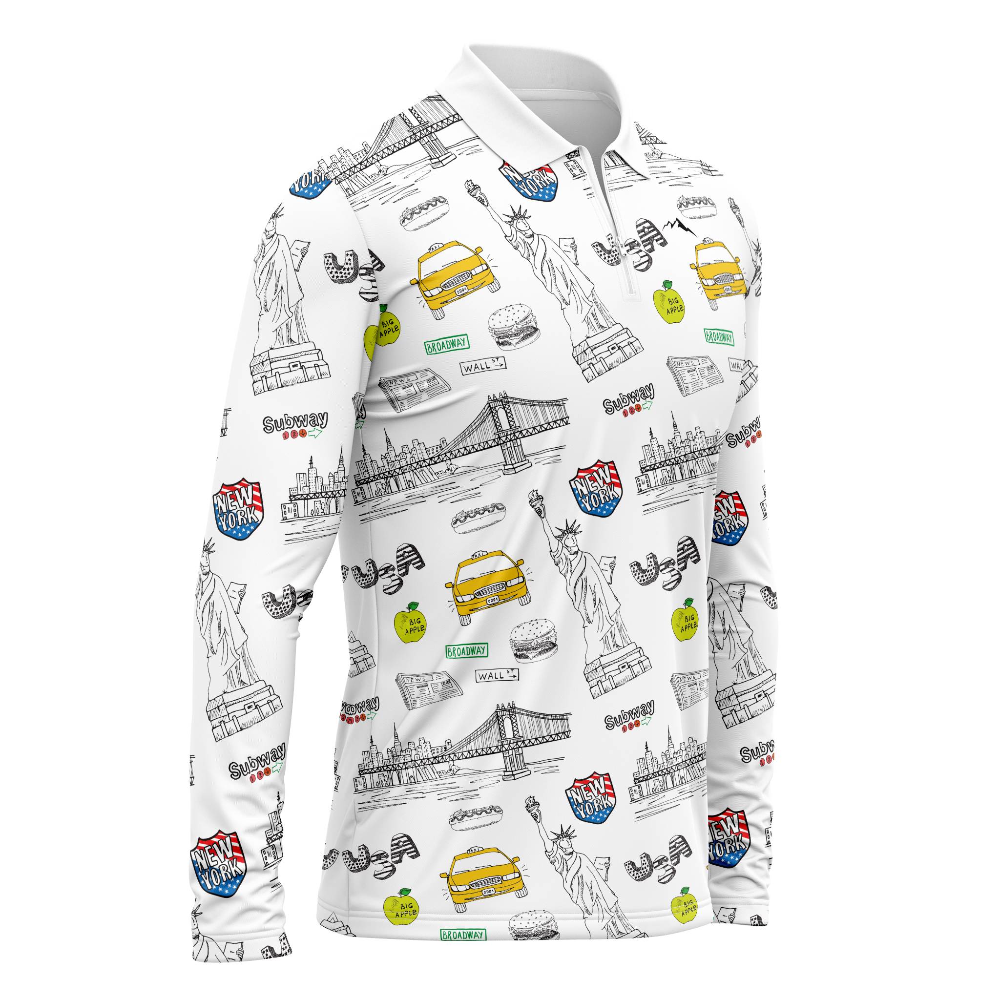 Side view of NYC Men’s sun protective shirt – white finish with relaxed fit and technical performance.