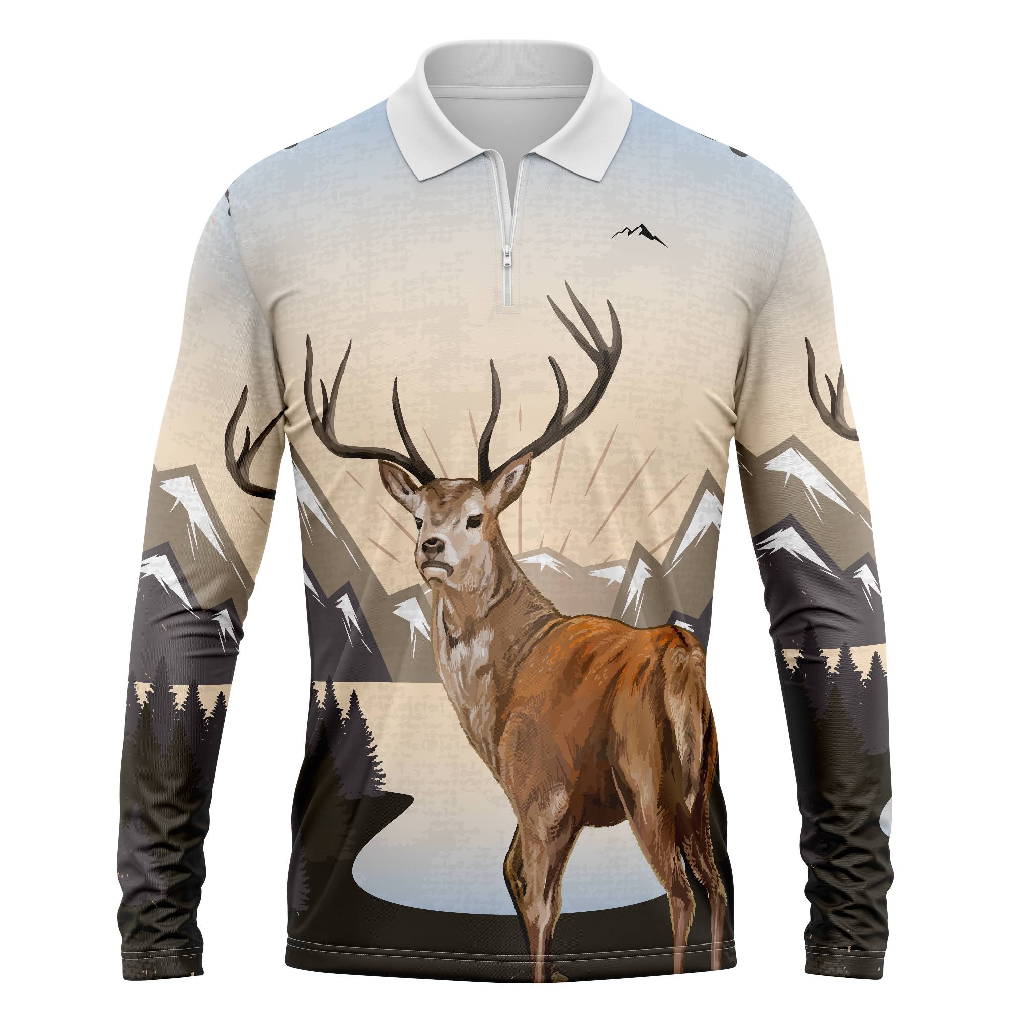 UPF Official zip shirt for men – tactical hunting camo look with full-print detail and UPF50+ UV defence.