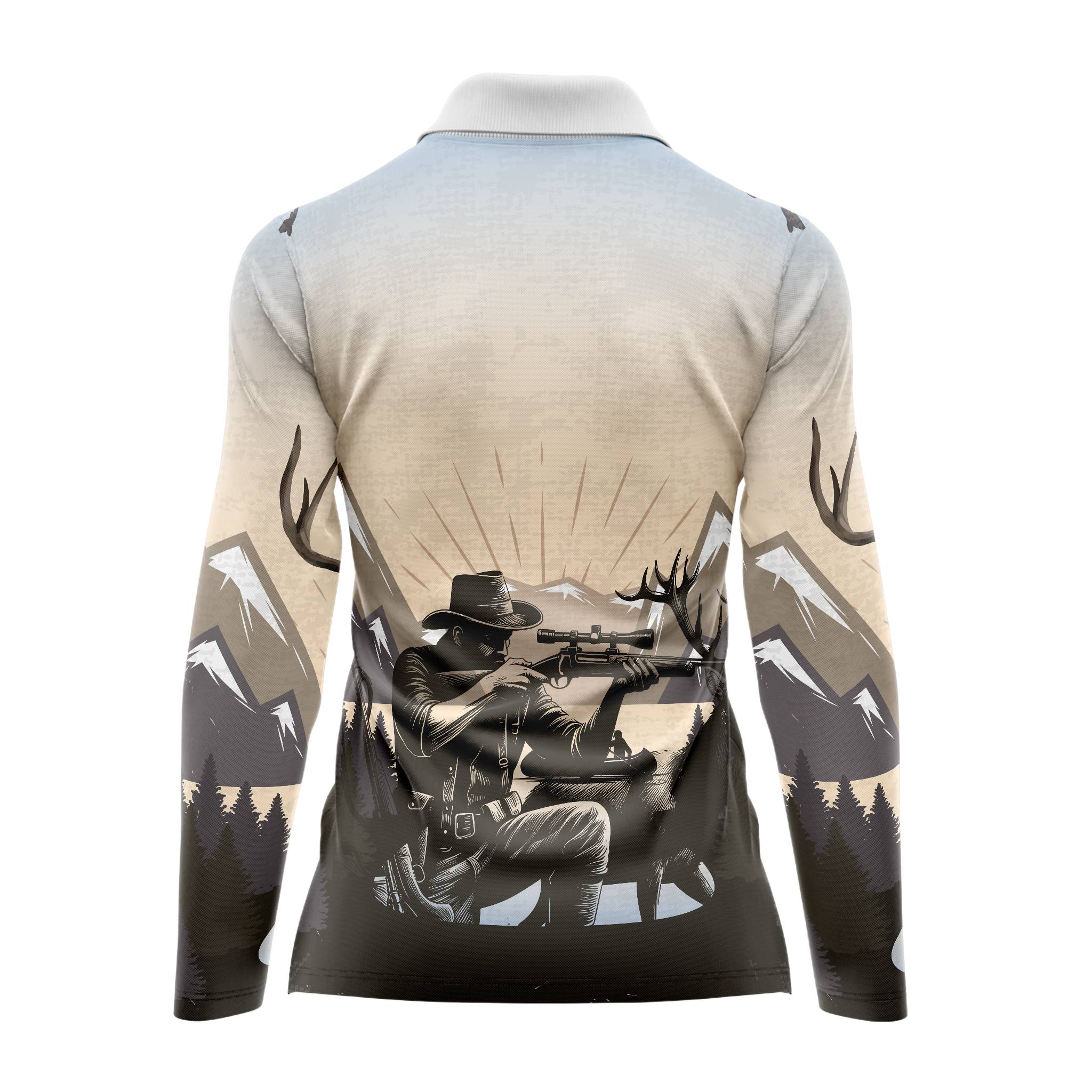Hunting Camo back view – breathable sun-protective women’s shirt with nature-meets-streetwear flair.