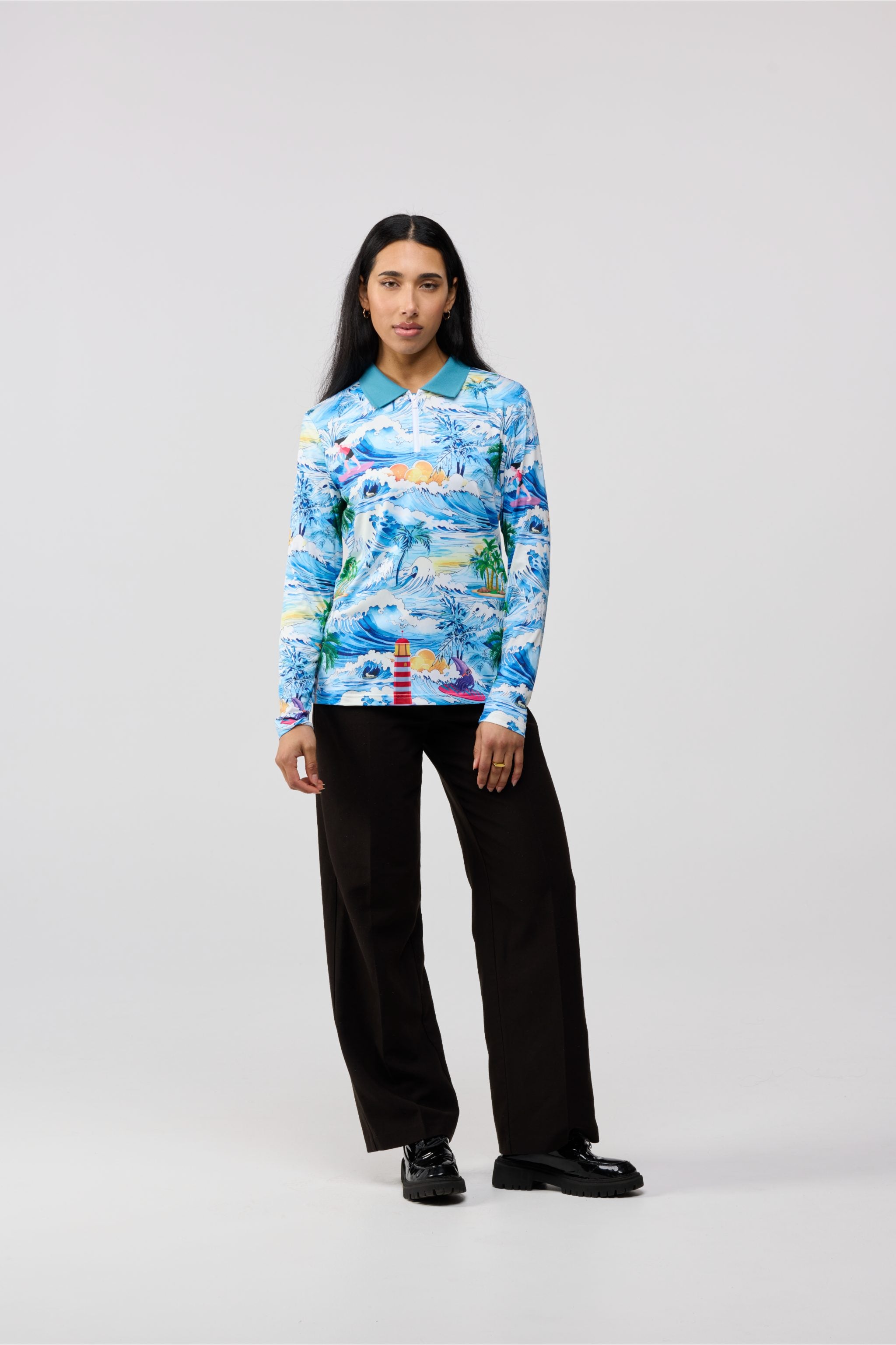 Wave Chaser Long Sleeve Polo front view