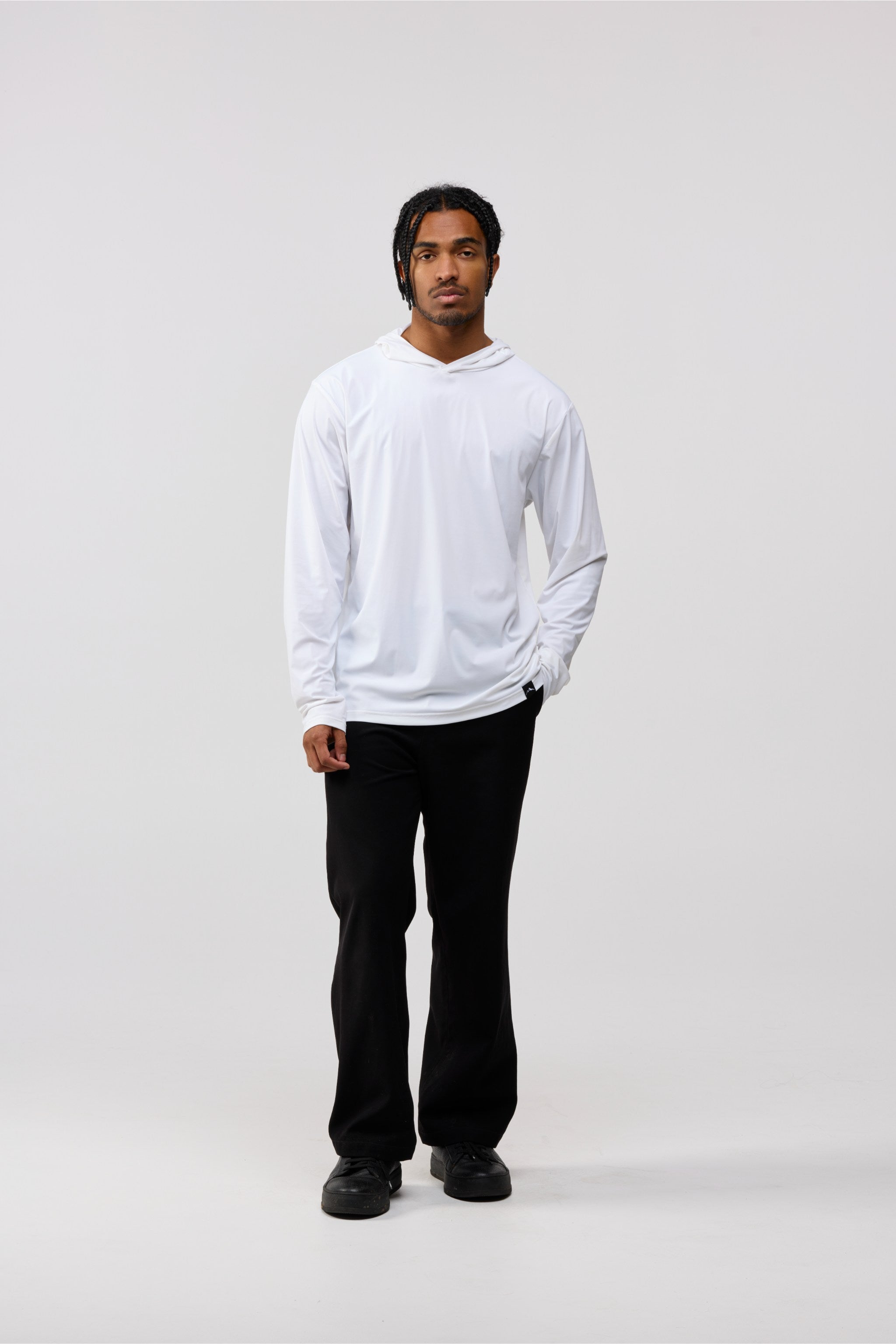 Men’s Lightweight White Hooded Shirt – Front View