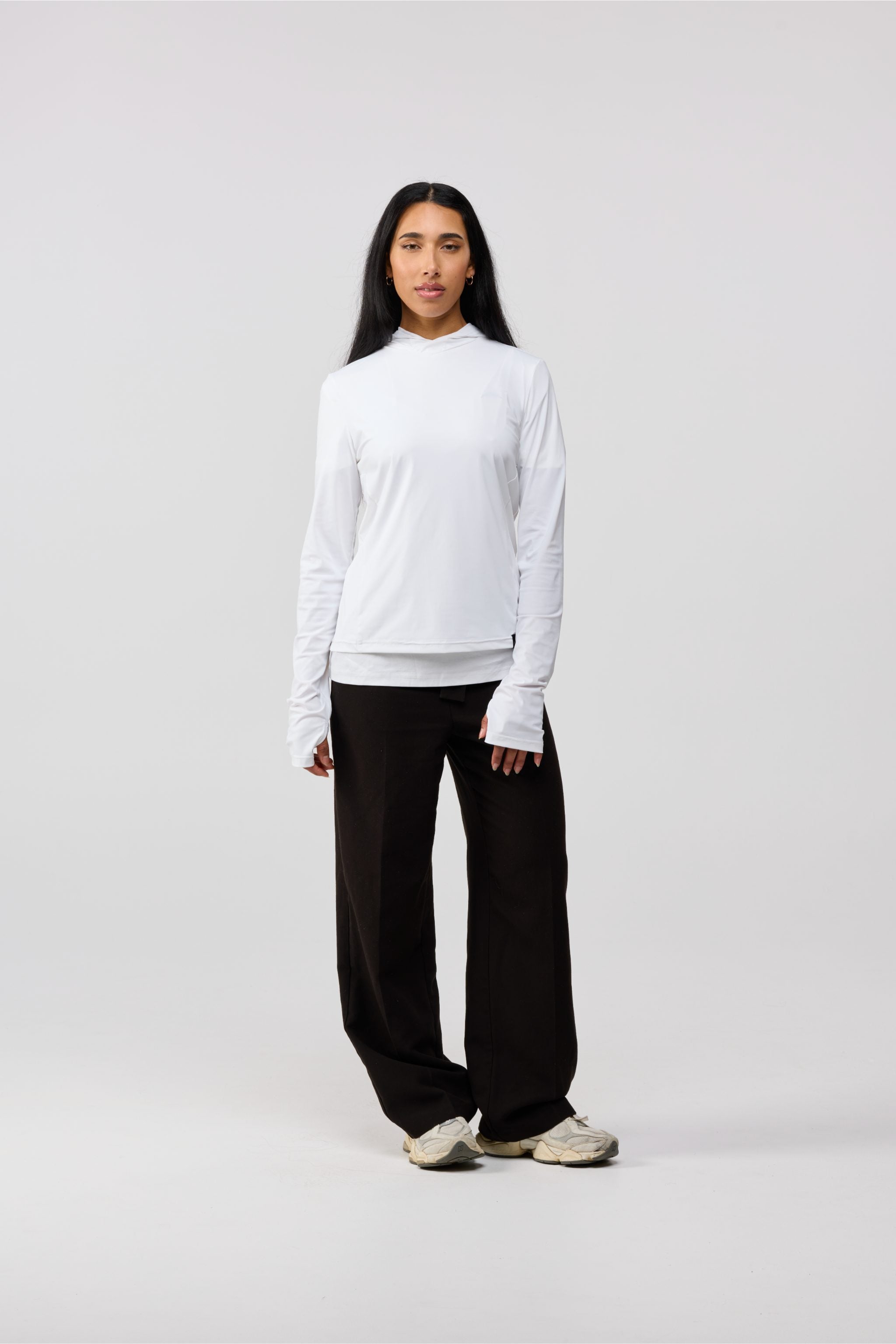 Women’s White Lightweight Hooded Shirt – Front